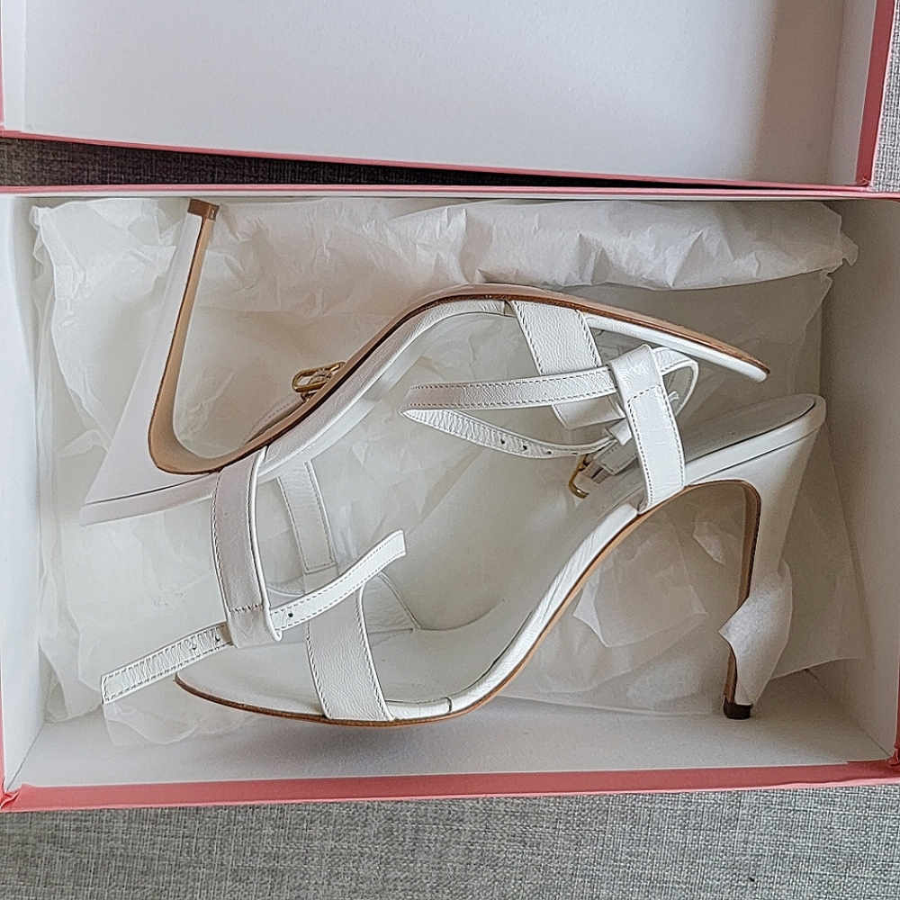Genuine Leather Elegant White High Heel Sandals - Picture 8 of 13